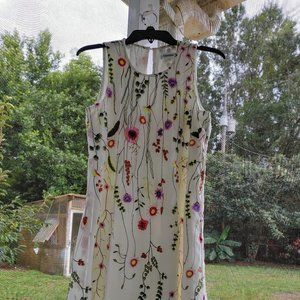 Calvin Klein, wh dress floral embroidery overlay